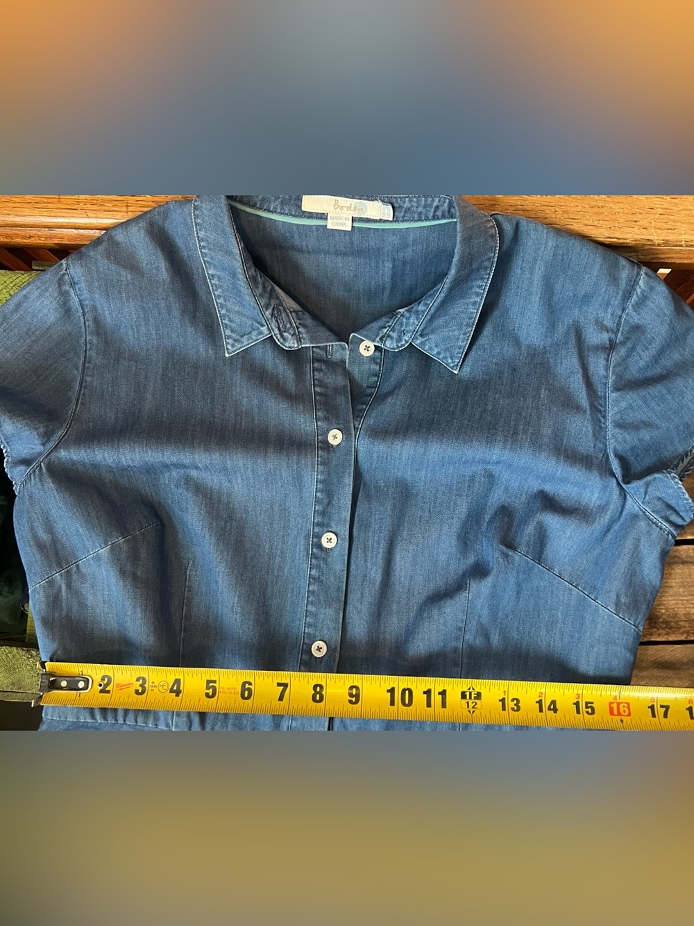 Boden Blue Button-Front Shirt Cotton Denim Dress - Picture 5 of 12